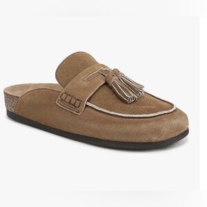 YELLHUM Faux Suede Tan Mules Tassel Flat Loafers Clog Toe boot Slippers Size 8.5